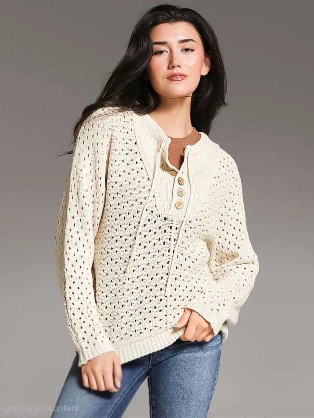 Bohme 100% Cotton Beige Button Up Sweater